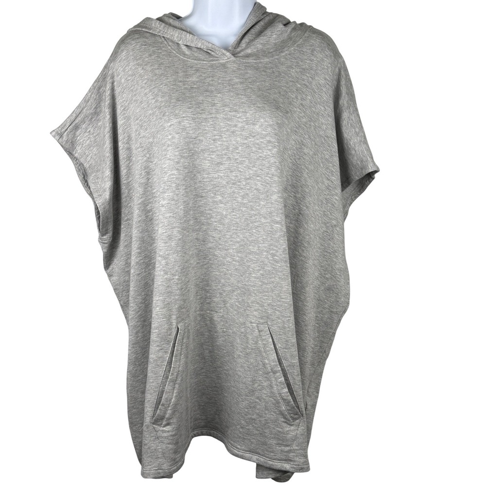 Eileen Fisher 3X Gray Hooded Poncho Top Short Sleeve Pullover Pockets